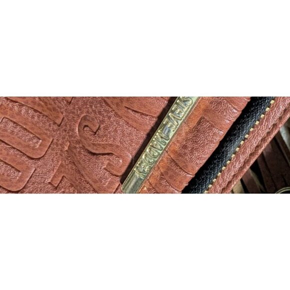 Steve Madden Cognac Crossbody Purse Monogram Brown Leather Tassle Bglamm - Picture 5 of 11